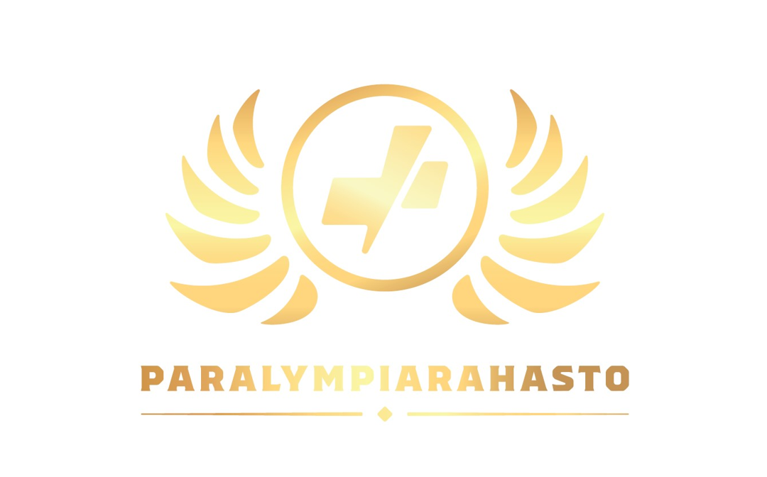 Valkoisella taustalla kultainen Paralympiarahaston logo.